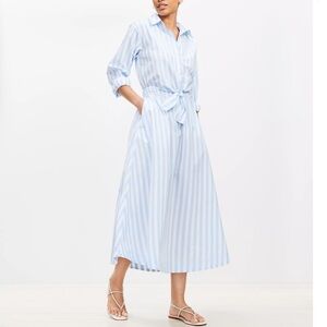 Loft Striped Poplin Tie Front Pocket Shirtdress